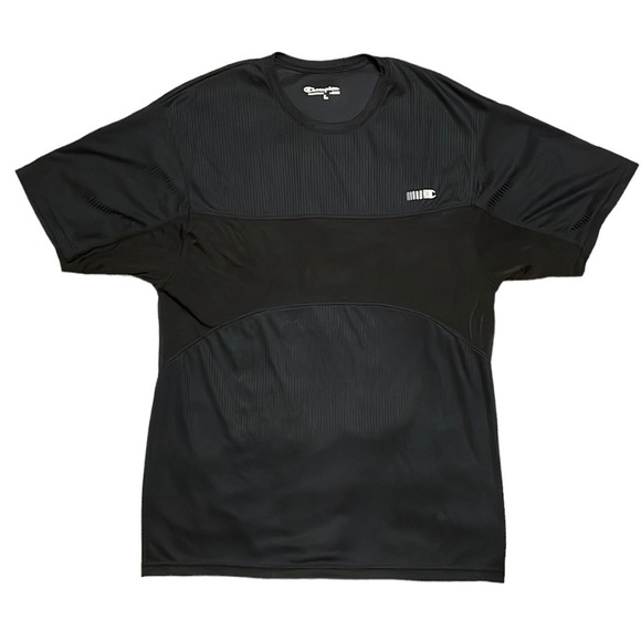 CHAMPION Black Short‎ Sleeve Workout Running Tee Shirt Size Large - Picture 1 of 9